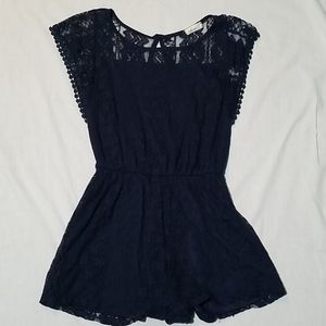 Women's navy blue lace overlay romper shorts (L)